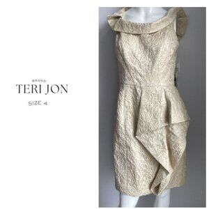 Teri Jon by Rickie Freeman Metallic Jacquard Shirtdress, Gold,